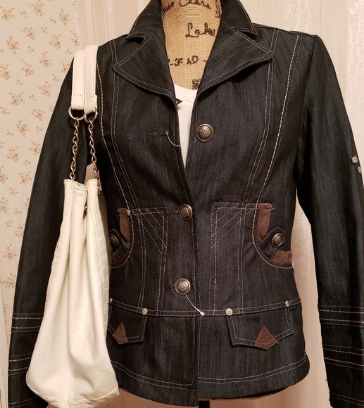 NWT Click Collection navy denim stretch jacket sz8 - Picture 1 of 7